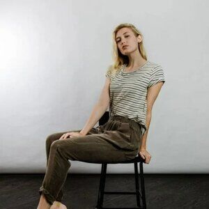 OZMA Olive Brown High-Waist Trousers